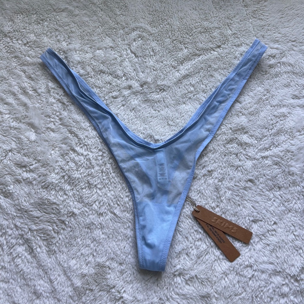 SKIMS Ultra Fine Mesh Micro Dipped Thong Glacier Blue PN-DTH-2013 Womens 3X NEW